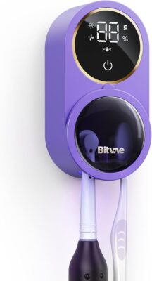 Bitvae Tooth Brush Holder for Bathroom, Infrared Sensing Toothbrush Cleaner, Wall-Mounted for Any Size Toothbrushes, Air Drying, LED Smart Screen