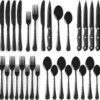 Astercook 24-Piece Black Silverware Set with Steak Knives Flatware Set for 4 Food-Grade Stainless Steel Cutlery Set Mirror Polished Utensils Set Include Spoons and Forks for Home Kitchen Restaurant